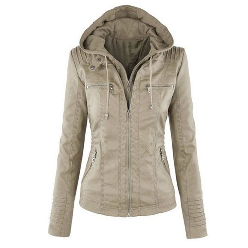 Chaqueta de cuero PU con cremallera de manga larga estilo punk para mujer