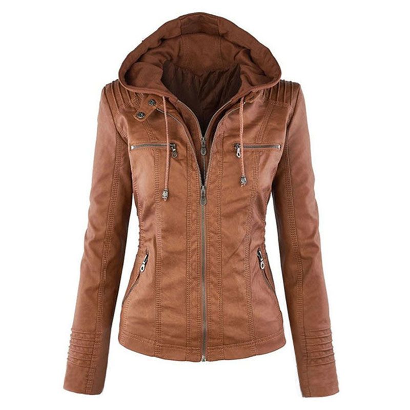 Chaqueta de cuero PU con cremallera de manga larga estilo punk para mujer