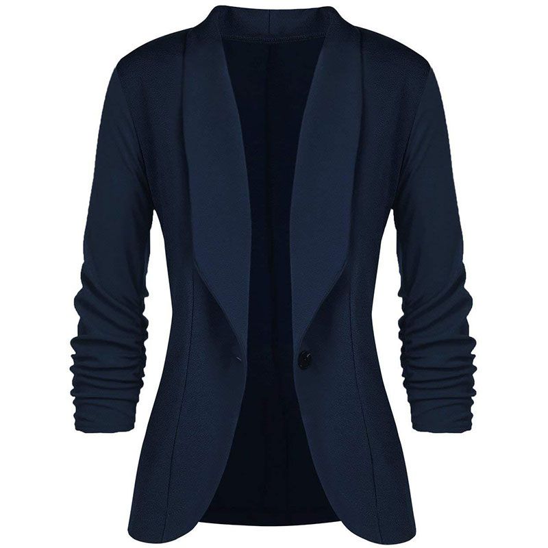 Blazer informal de color liso con cuello de solapa y un botón, diseño plisado