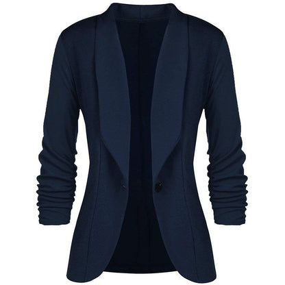 Blazer informal de color liso con cuello de solapa y un botón, diseño plisado