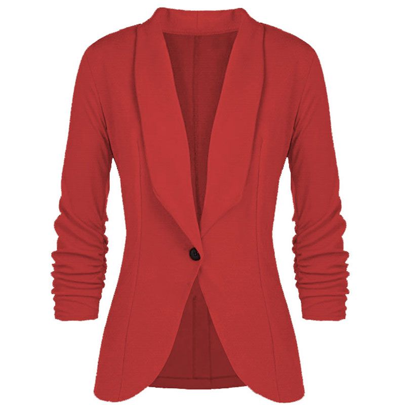 Blazer informal de color liso con cuello de solapa y un botón, diseño plisado