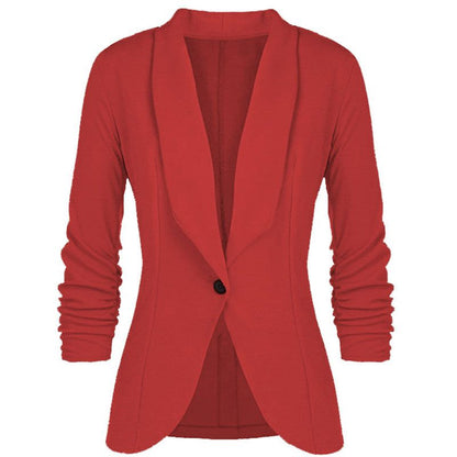 Blazer informal de color liso con cuello de solapa y un botón, diseño plisado