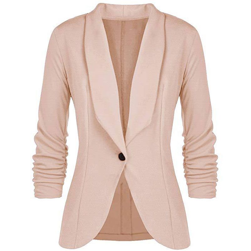 Blazer informal de color liso con cuello de solapa y un botón, diseño plisado
