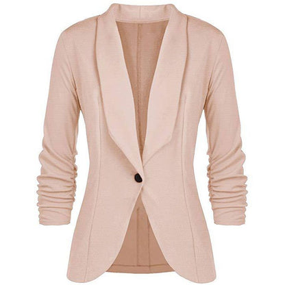 Blazer informal de color liso con cuello de solapa y un botón, diseño plisado