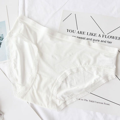 Solid Color Classic Medium-waited Women Casual Lace Bordering Underwear
