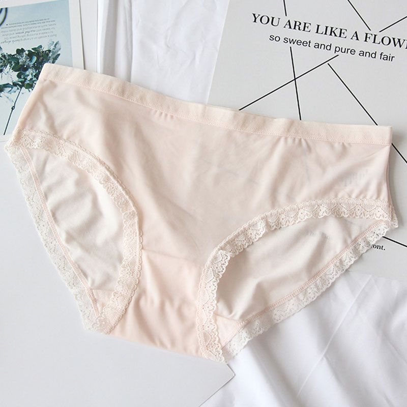 Solid Color Classic Medium-waited Women Casual Lace Bordering Underwear