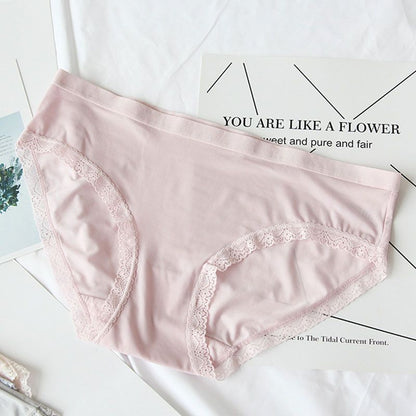 Solid Color Classic Medium-waited Women Casual Lace Bordering Underwear