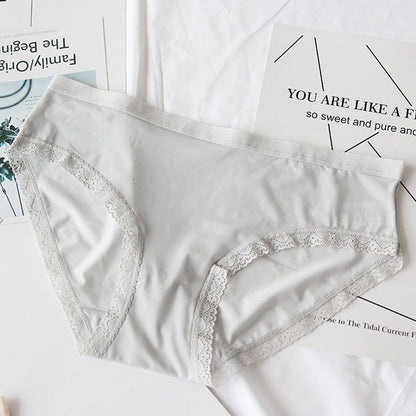 Solid Color Classic Medium-waited Women Casual Lace Bordering Underwear