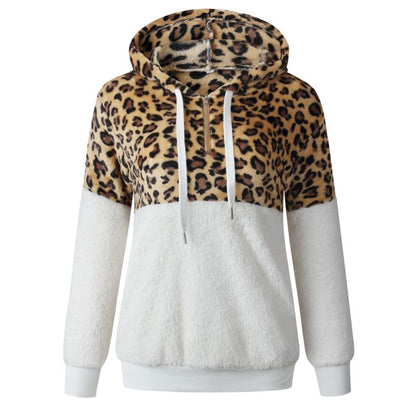Sudadera con capucha de peluche y estampado de leopardo para mujer, informal, de invierno