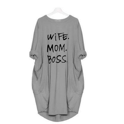 Vestido informal de manga larga con diseño de bolsillo para mujer, tallas grandes S-5XL