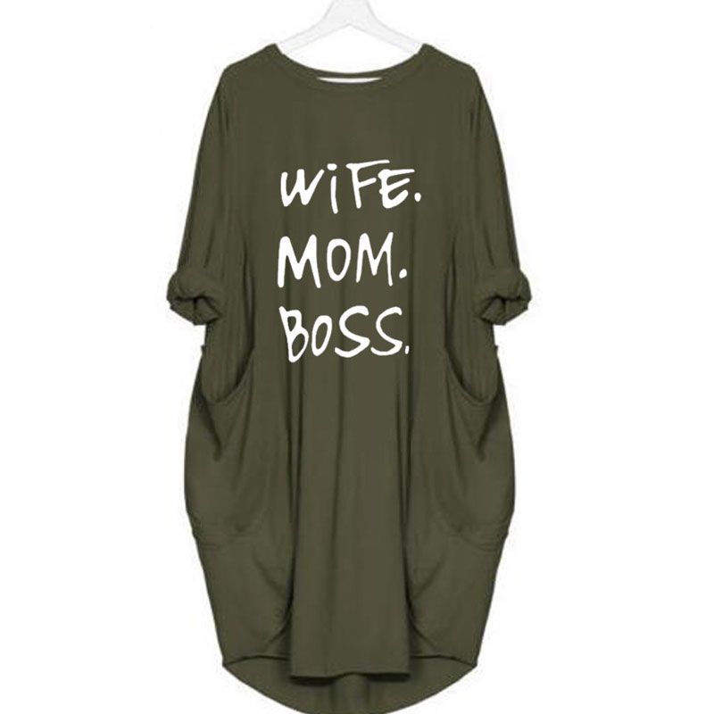 Vestido informal de manga larga con diseño de bolsillo para mujer, tallas grandes S-5XL