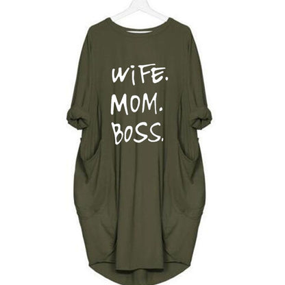 Vestido informal de manga larga con diseño de bolsillo para mujer, tallas grandes S-5XL