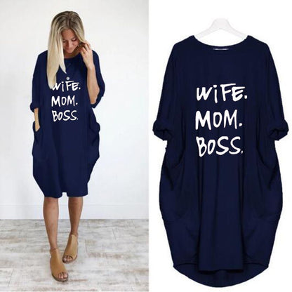 Vestido informal de manga larga con diseño de bolsillo para mujer, tallas grandes S-5XL