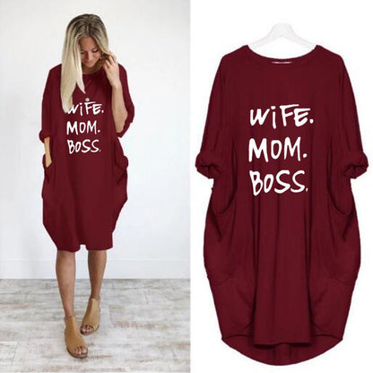 Vestido informal de manga larga con diseño de bolsillo para mujer, tallas grandes S-5XL