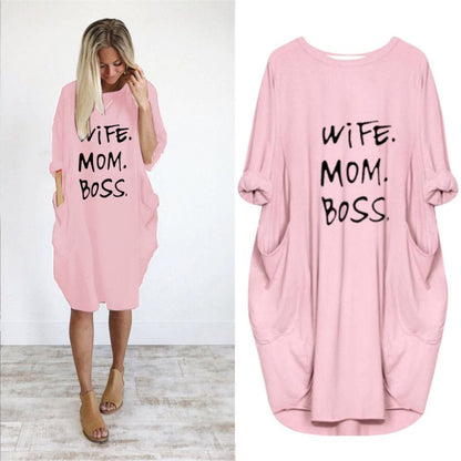 Vestido informal de manga larga con diseño de bolsillo para mujer, tallas grandes S-5XL