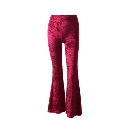 S-XL Women Velvet Fabric High-waisted Casual Wide Leg Trousers