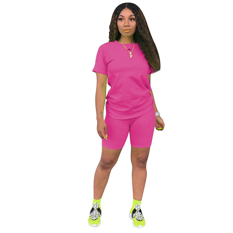 Conjunto de dos piezas de camiseta informal de color neón con pantalones cortos sueltos, tallas S-2XL