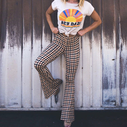 S-XL Plaid Print Casual Flare Pants