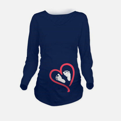 S-XXL Long Sleeve Cartoon Pattern Casual Pregnant Top