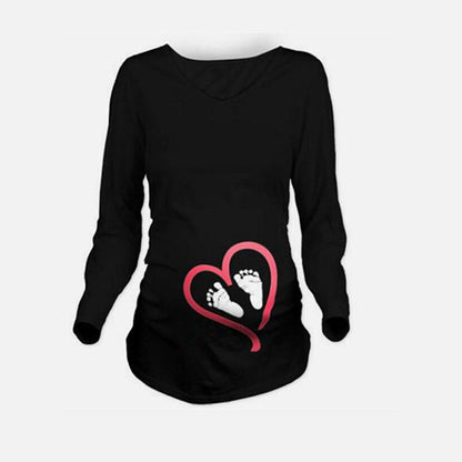 S-XXL Long Sleeve Cartoon Pattern Casual Pregnant Top