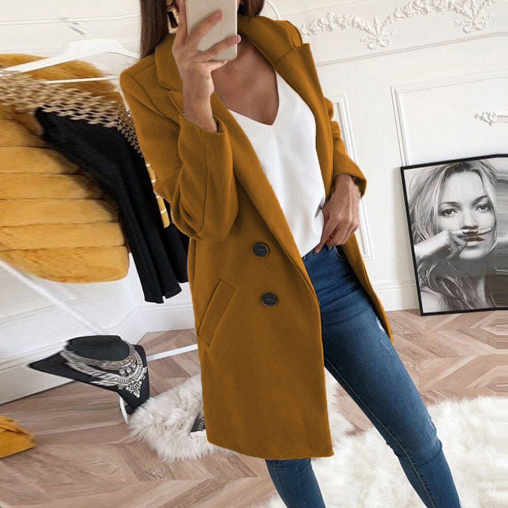 Blazer informal con botones y solapa de color liso para mujer tallas S-5XL
