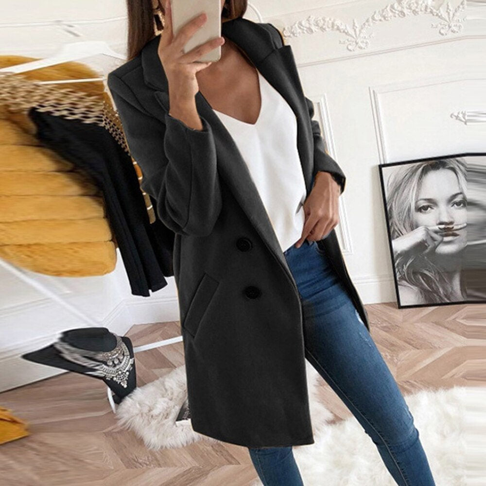 Blazer informal con botones y solapa de color liso para mujer tallas S-5XL