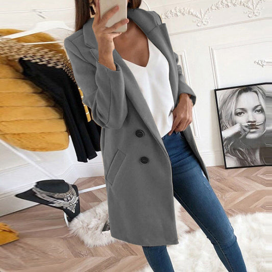 Blazer informal con botones y solapa de color liso para mujer tallas S-5XL