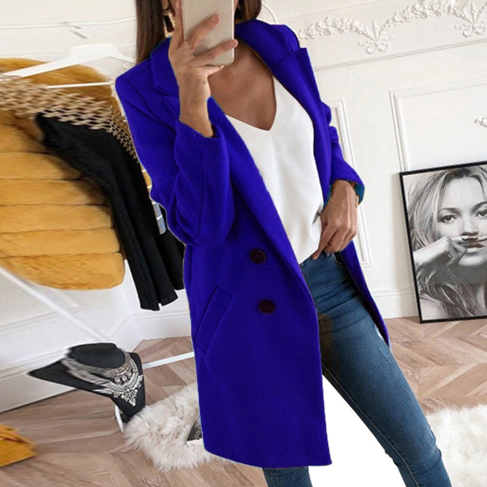 Blazer informal con botones y solapa de color liso para mujer tallas S-5XL