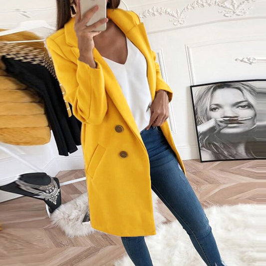 Blazer informal con botones y solapa de color liso para mujer tallas S-5XL