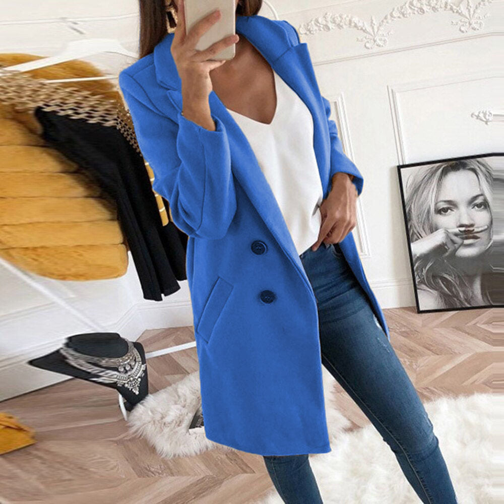 Blazer informal con botones y solapa de color liso para mujer tallas S-5XL