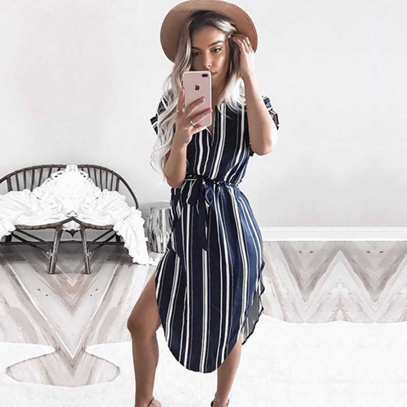 S-XXL Women Casual Striped Maternity Loose Dress