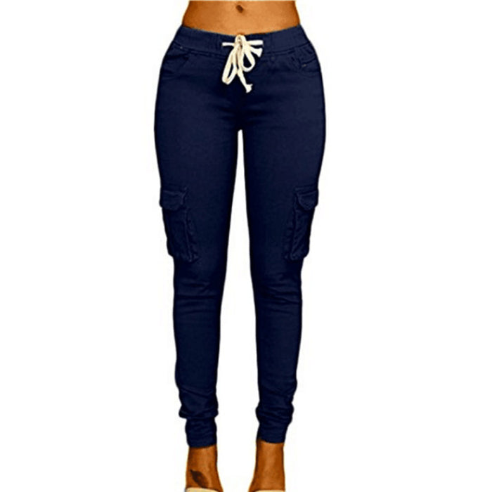 S-4XL Plus Size Women Casual Drawstring Solid Color Pencil Pants