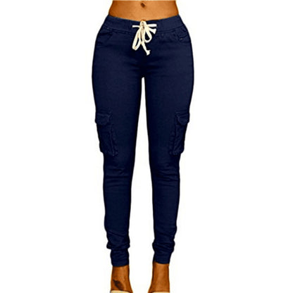 S-4XL Plus Size Women Casual Drawstring Solid Color Pencil Pants