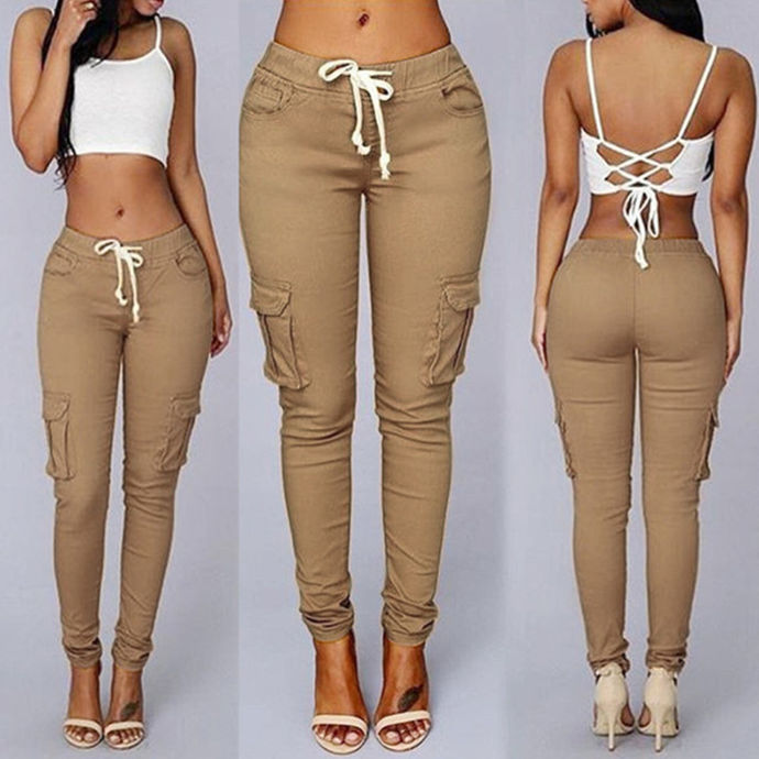 S-4XL Plus Size Women Casual Drawstring Solid Color Pencil Pants