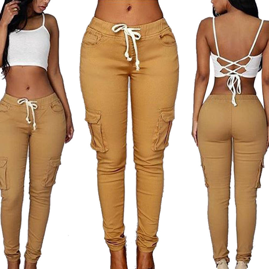 S-4XL Plus Size Women Casual Drawstring Solid Color Pencil Pants