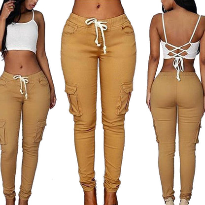 S-4XL Plus Size Women Casual Drawstring Solid Color Pencil Pants