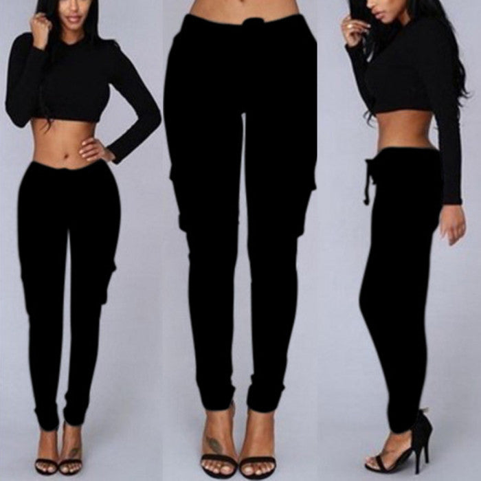 S-4XL Plus Size Women Casual Drawstring Solid Color Pencil Pants