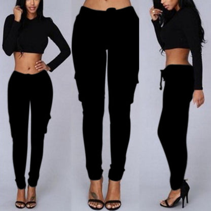 S-4XL Plus Size Women Casual Drawstring Solid Color Pencil Pants