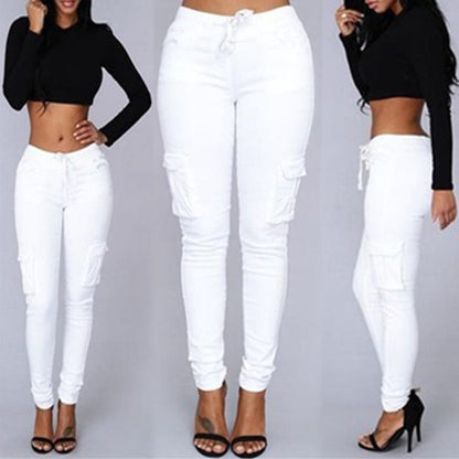 S-4XL Plus Size Women Casual Drawstring Solid Color Pencil Pants