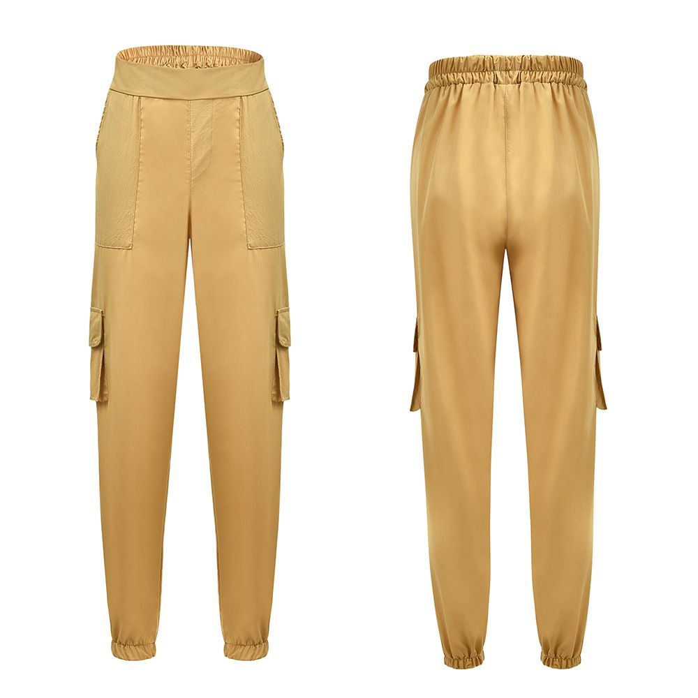 S-XL Women Solid Color Pocket Design Casual Jogger Pants