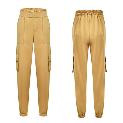 S-XL Women Solid Color Pocket Design Casual Jogger Pants