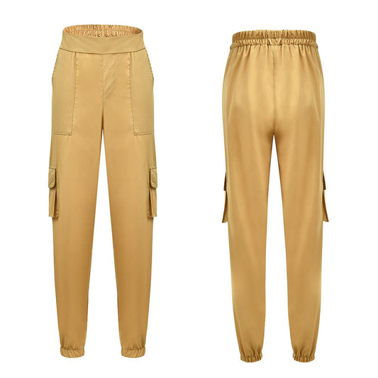 Pantalones deportivos casuales con diseño de bolsillo de color sólido para mujer tallas S-XL