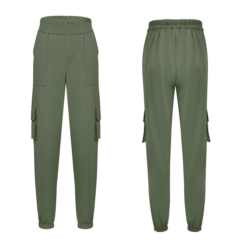 S-XL Women Solid Color Pocket Design Casual Jogger Pants