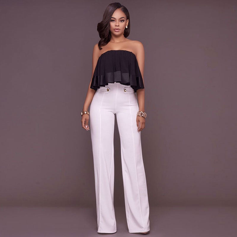 S-XL Fashion Button Design High Waist Casual Pants