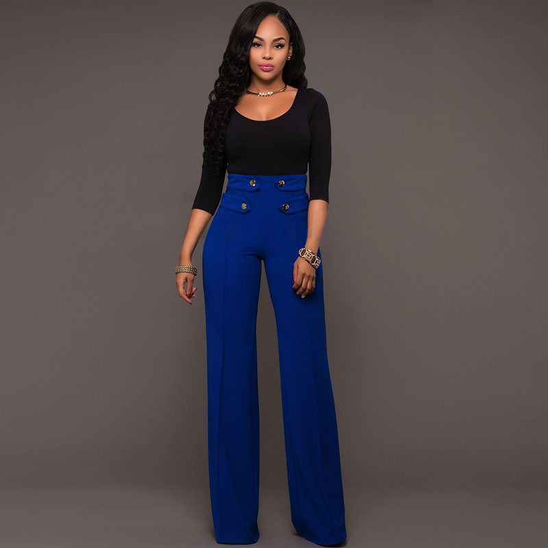 S-XL Fashion Button Design High Waist Casual Pants