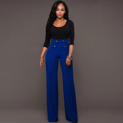 S-XL Fashion Button Design High Waist Casual Pants