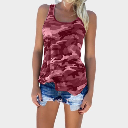 Camiseta básica sin mangas con estampado de camuflaje informal para mujer tallas S-5XL