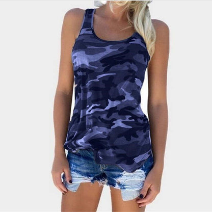 Camiseta básica sin mangas con estampado de camuflaje informal para mujer tallas S-5XL