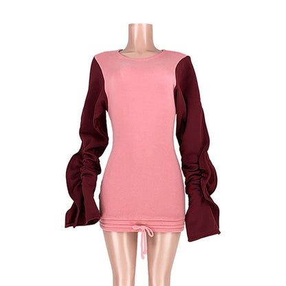 Vestido informal de otoño-invierno con volantes, mangas largas y cordón ajustable