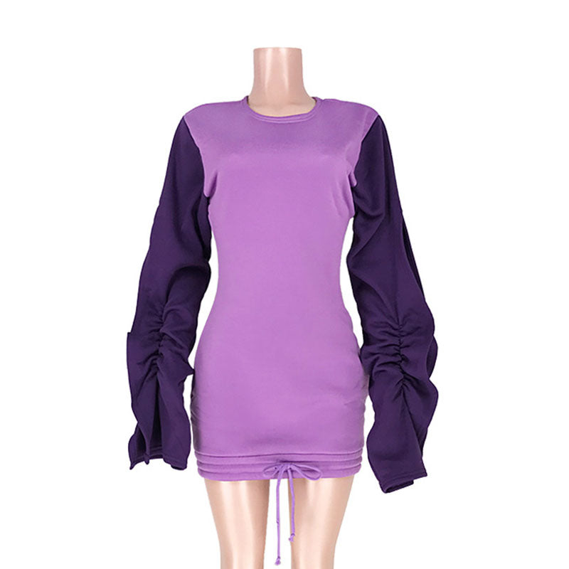 Vestido informal de otoño-invierno con volantes, mangas largas y cordón ajustable